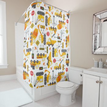 Kids Watercolor Construction Vehicles Pattern Shower Curtain by LilPartyPlanners at Zazzle