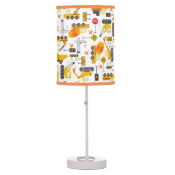 Kids Watercolor Construction Vehicles Pattern Table Lamp by LilPartyPlanners at Zazzle