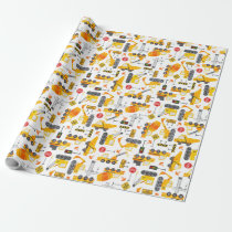 Kids Watercolor Construction Vehicles Pattern Wrapping Paper