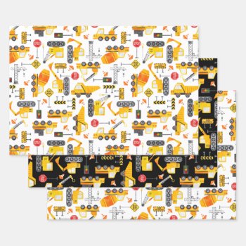 Kids Watercolor Construction Vehicles Pattern Wrapping Paper Sheets by LilPartyPlanners at Zazzle