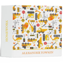Kids Watercolor Construction Vehicles Personalized 3 Ring Binder
