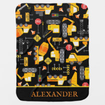 Kids Watercolor Construction Vehicles Personalized Baby Blanket