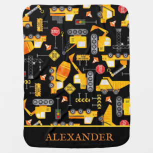 Kids Watercolor Construction Vehicles Personalized Baby Blanket