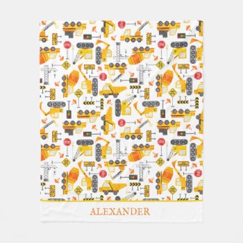 Kids Watercolor Construction Vehicles Personalized Fleece Blanket by LilPartyPlanners at Zazzle