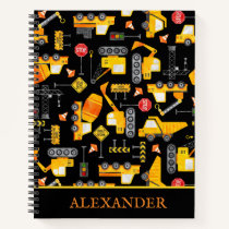 Kids Watercolor Construction Vehicles Personalized Notebook