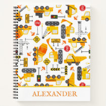 Kids Watercolor Construction Vehicles Personalized Notebook