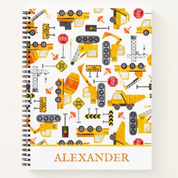 Kids Watercolor Construction Vehicles Personalized Notebook by LilPartyPlanners at Zazzle