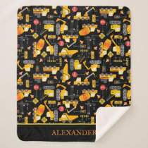 Kids Watercolor Construction Vehicles Personalized Sherpa Blanket