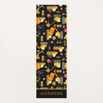 Kids Watercolor Construction Vehicles Personalized Yoga Mat