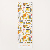 Kids Watercolor Construction Vehicles Personalized Yoga Mat