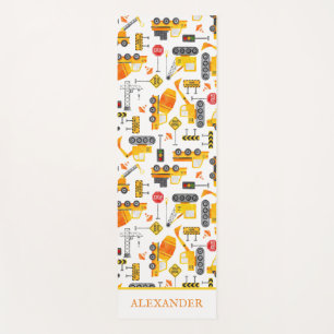 Kids Watercolor Construction Vehicles Personalized Yoga Mat