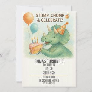 Kids Watercolor Dinosaur Birthday Invitation