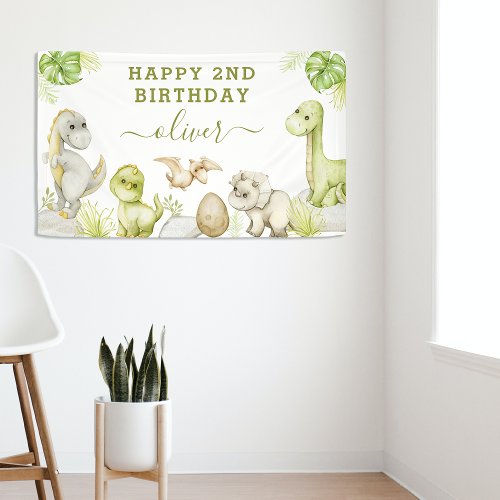Kids Watercolor Dinosaur Birthday Party Banner
