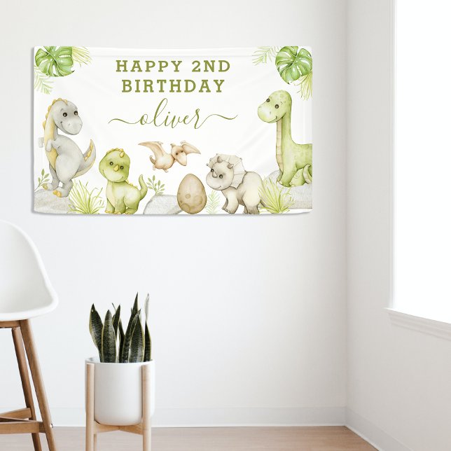Kids Watercolor Dinosaur Birthday Party Banner (Creator Uploaded)