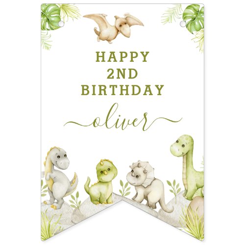 Kids Watercolor Dinosaur Birthday Party Bunting Flags