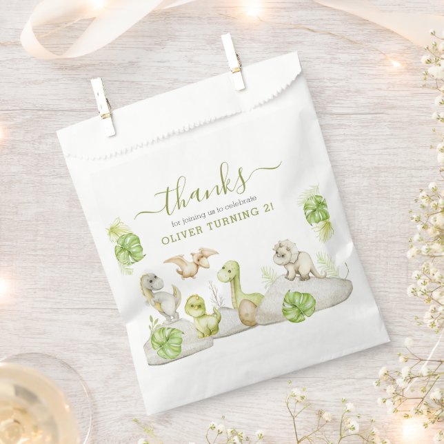 Kids Watercolor Dinosaur Birthday Party Favor Bag (Clipped)