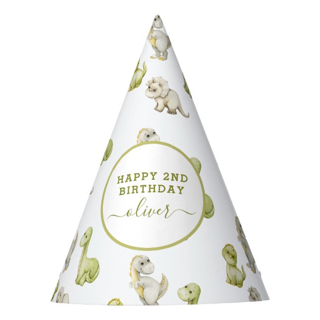 Kids Watercolor Dinosaur Birthday Party Hat (Front)