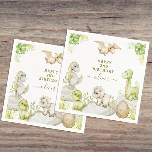 Kids Watercolor Dinosaur Birthday Party Napkins