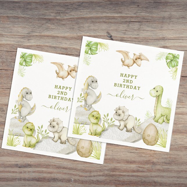 Kids Watercolor Dinosaur Birthday Party Napkins (Creator Uploaded)