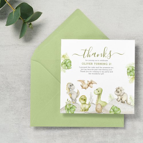 Kids Watercolor Dinosaur Birthday Party Thank You Card