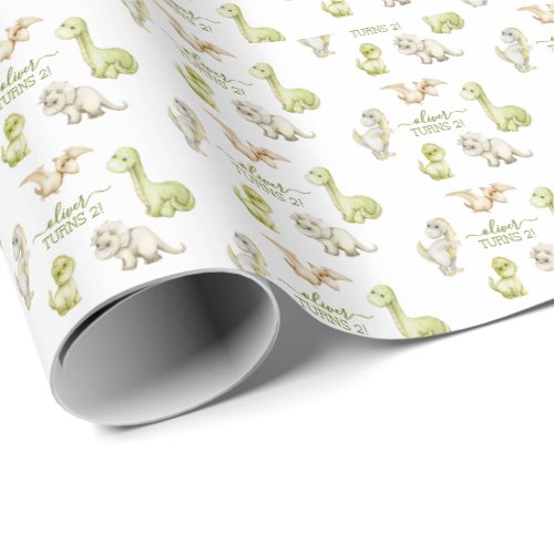 Kids Watercolor Dinosaur Birthday Party Wrapping Paper