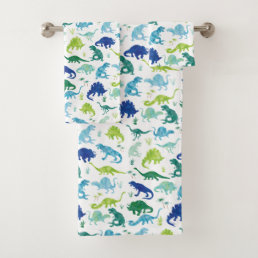 Kids Watercolor Dinosaur Silhouette Pattern Boys Bath Towel Set