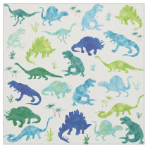 Kids Watercolor Dinosaur Silhouette Pattern Fabric