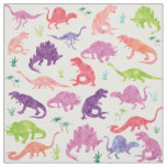 Kids Watercolor Dinosaur Silhouette Pink Purple Fabric