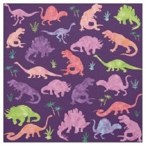 Kids Watercolor Dinosaur Silhouette Pink Purple Fabric