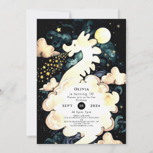 Kids Watercolor Dragon Birthday Invitation