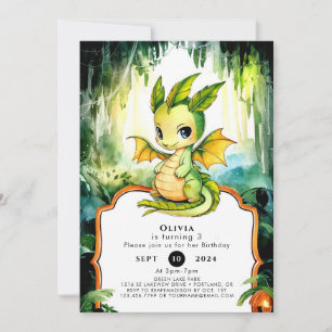 Kids Watercolor Dragon Birthday Invitation