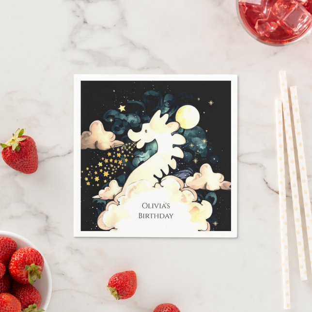 Kids Watercolor Dragon Birthday Napkins (Insitu)