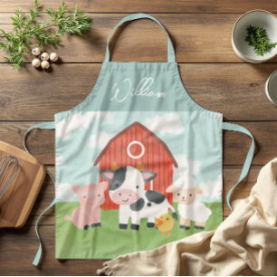 Kids Watercolor Farm Animals Cute Farmyard Apron