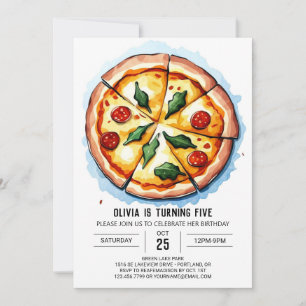 Kids Watercolor Pizza Birthday Invitation