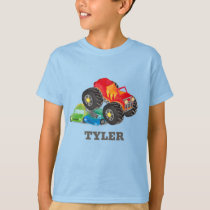 Kids Watercolor Red Monster Stunt Truck T-Shirt