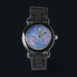 *~* Kids Watercolor Sea Beach Jelly Fish Star Fish Watch<br><div class="desc">Star Fish Jelly Fish Gold Glitter Purple Glitter Blue Glitter beach symbols on a beach like bubbly frothy stylish blue abstract watercolor with some magenta background are decorating the face of this pretty children's kids watch. The watch has a sparkly glitter silver leather band and a has black watch hands...</div>