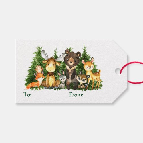Kids Watercolor Woodland Animals Forest Christmas Gift Tags