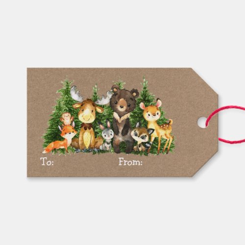 Kids Watercolor Woodland Animals Kraft Christmas Gift Tags