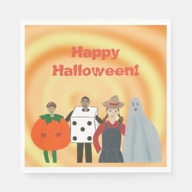 Kids Wearing Costumes Blended Halloween Napkins (Front)