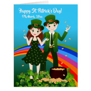 Kids wearing green Saint Patrick's Day outfits Cards