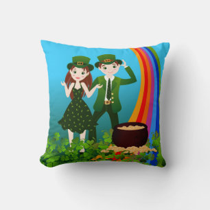 Kids wearing green St Patrick's Day outfits Throw Pillow