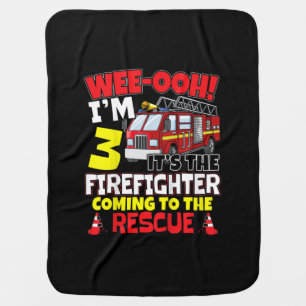 Kids WEE-OOH! Im 3 Firefighter Fire Truck Gift Baby Blanket