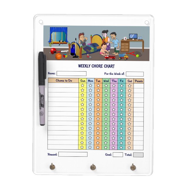 Kids Weekly Chore Chart Dry Erase Board (Front)