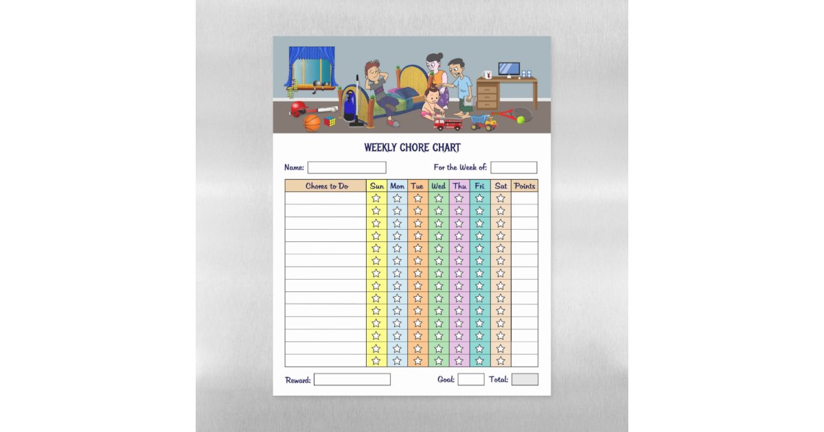Kids Weekly Chore Chart Magnetic Dry Erase Sheet | Zazzle