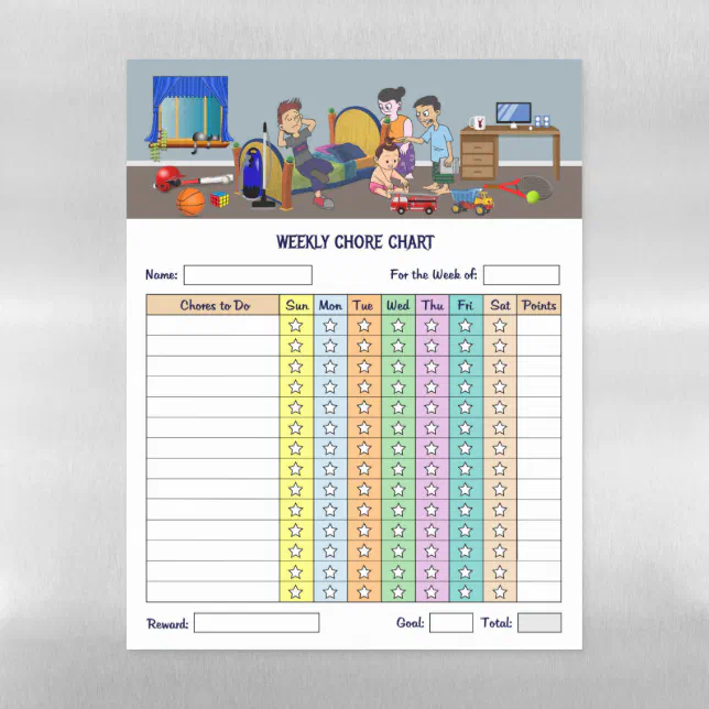 Kids Weekly Chore Chart Magnetic Dry Erase Sheet | Zazzle
