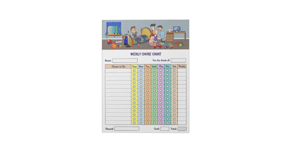 Kids Weekly Chore Chart Notepad | Zazzle