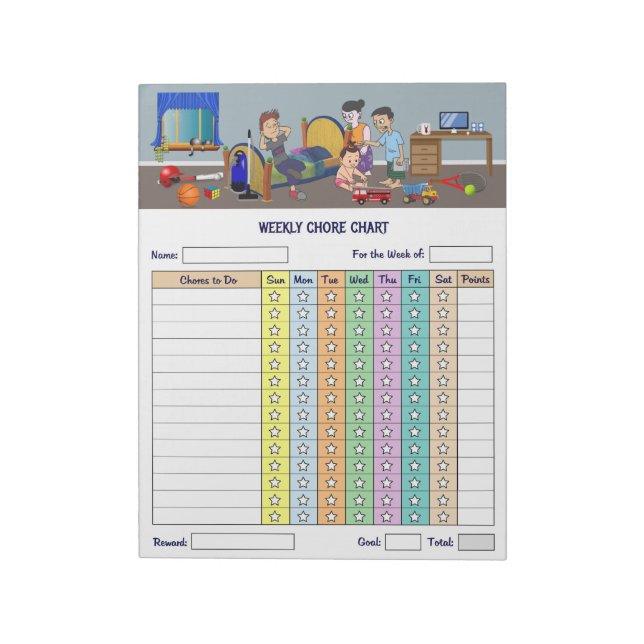 Kids Weekly Chore Chart Notepad (Rotated)