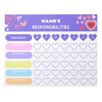 Kids Weekly ResponsIbility Chart  Hearts theme