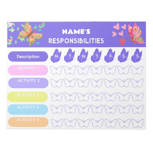 Kids Weekly Responsibility Chart Notepad
