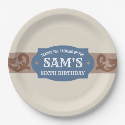 Kids Western Birthday Party BlueBrown Thank You  Paper Plates